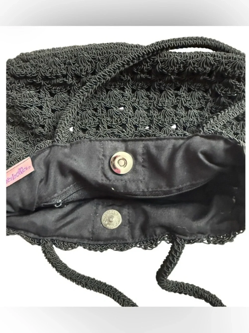 Arabella Vintage Black Beaded Crochet Cord Tote Bag Boho Glam Evening‎ Small